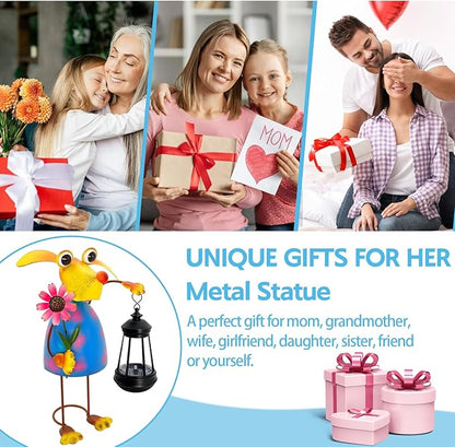 Garden Decor Dog Solar Statues, Unique Garden Statues Dog with Solar Lantern Waterproof, Birthday Gifts for Women Mom Grandma,Front Patio Balcony Yard Art Lawn Ornaments Porch Outdoor Decorations