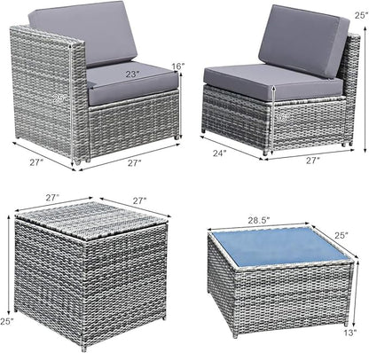 Tangkula 8 PCS Outdoor Patio Furniture Set, Rattan Wicker Sofa Set, Sectional Sofa Couch Conversation Set w/Storage Table and 12 Zippered Cushions for Garden Backyard Poolside (Grey)