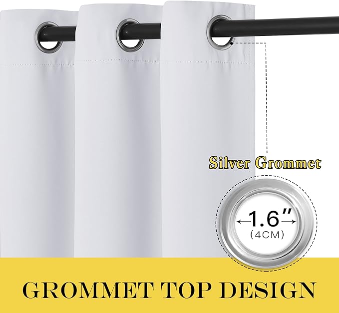 NICETOWN Greyish White Curtain for Bedroom, Room Darkening Solid Thermal Insulated Grommet Light Blocking Window Treatment for Nusery/Children Room, 1 Panel, W46 x L54