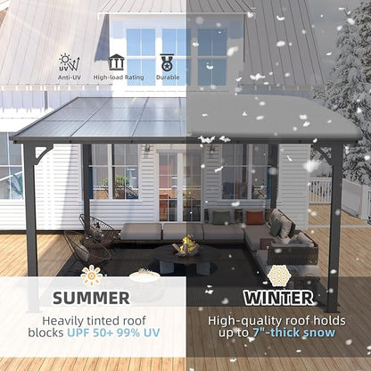 AECOJOY 12' x 12' Gazebo Outdoor Pergola for Patio, Large Wall-Mounted Hard Top Lean to Metal Gazebo Shelter Pergolas and Gazebos Clearance with Patio Roof, Heavy Duty Awnings for Backyard, Decks