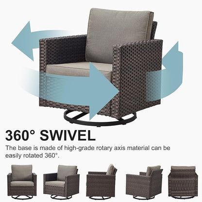 Belord 6 Piece Outdoor Furniture Patio Wicker Sofa Set, Oversize Outdoor Swivel Rocker Chairs with Rattan Ottomans, Conversation Sets Patio Furniture Come with Removable Washable Blue Cushion