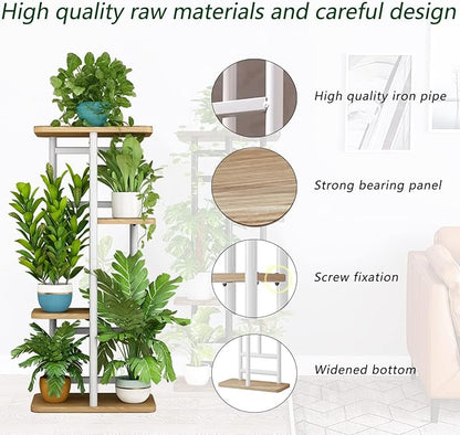 LINZINAR Plant Stand Indoor 4 Tier 5 Potted Multiple Plant Shelf Stands for Garden Corner Balcony Living Room White
