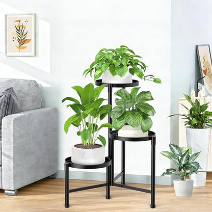 3 Tier Metal Corner Plant Stand Indoor Outdoor, Heightened widened 30'' Tall Multiple Flower Pot Display Holder, Iron Plant Rack Organizer for Living Room Garden Patio Balcony Office (black)
