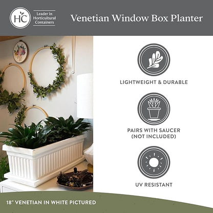 The HC Companies 30 Inch Venetian Window Planter Box with Drainage Plug, Lightweight UV-Resistant Plastic Indoor & Outdoor Planters, 2-Pack Flower Box for Garden & Home Decor, Warm Gray