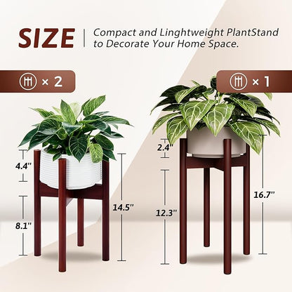 Adjustable Plant Stand Indoor, Bamboo Plant Holder 8 to 12 Inches, 3 Pack Single Floor Plant Stand for Living Room Balcony Bedroom, Reddish Brown