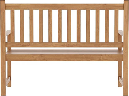 Flash Furniture Adele Commercial Indoor/Outdoor Acacia Wood Bench, 2-Person Slatted Patio Loveseat, for Use in Yard, Garden, Porch, or Park, Brown