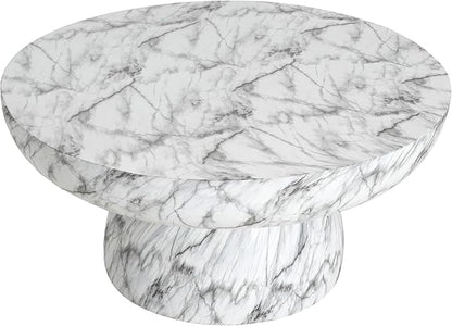Christopher Knight Home Patsy Modern Lightweight Concrete Coffee Table, Indoor and Outdoor Round Top Accent Table, MGO Sofa End Table with Pedestal Base, No Assembly Needed, White Marble Finish