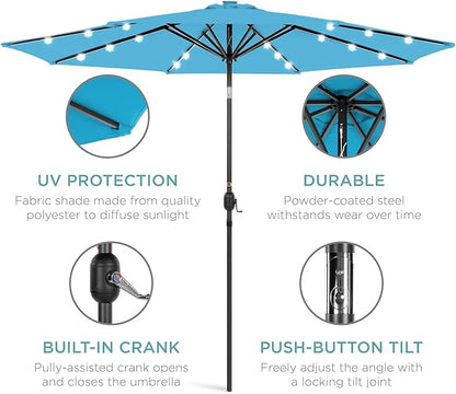 Best Choice Products 10ft Solar Polyester LED Lighted Patio Umbrella w/Tilt Adjustment and UV-Resistant Fabric