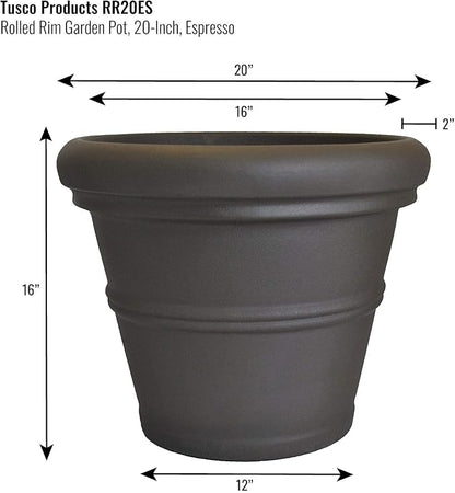 Tusco Products RR20ES Classic Rolled Rim Garden Planter, 20", Espresso