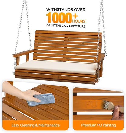 VINGLI Outdoor 4 FT Porch Swing, Heavy Duty 880 LBS Wooden Patio Swings with Cushions, Farmhouse Style Hanging Bench with Adjustable Chains for Yard | Garden | Lawn | Balcony, Brown