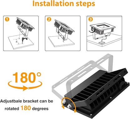 Onforu 80W Flood Lights Outdoor, 8000lm Bright LED Work Light with Plug, 6500K Daylight White LED Flood Lighting, IP66 Waterproof Security Yard Lights for Garage Stadium 4 Pack