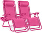Best Choice Products Set of 2 Adjustable Steel Mesh Zero Gravity Lounge Chair Recliners w/Pillows and Cup Holder Trays - Hot Pink