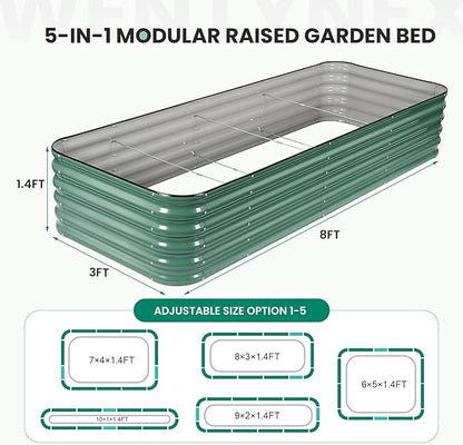 8×3×1.4FT Galvanized Raised Garden Bed Outdoor, Metal Raised Garden Bed Kit, Large Planter Raised Beds, 5 In1 Modular Raised Planter Box Outdoor,Raised Beds for Gardening for Vegetables Flowers Herbs