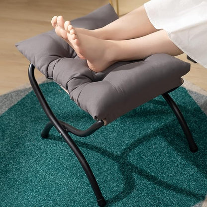 AbocoFur 15"(H) Folding Footrest Stool, Accent Padded Sofa Foot Stool for Lazy Chair, Upholstered Small Foldable Ottoman, Metal Frame Portable Foot Rest Ottoman for Lazy Chair, Bedroom, Dark Grey