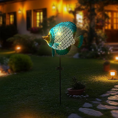 HONGLAND Outdoor Fish Solar Garden Lights with LED Light, Metal Fish Design Waterproof Solar Garden Decorative Stake for Lawn, Yard, Patio, Landscape Decoration
