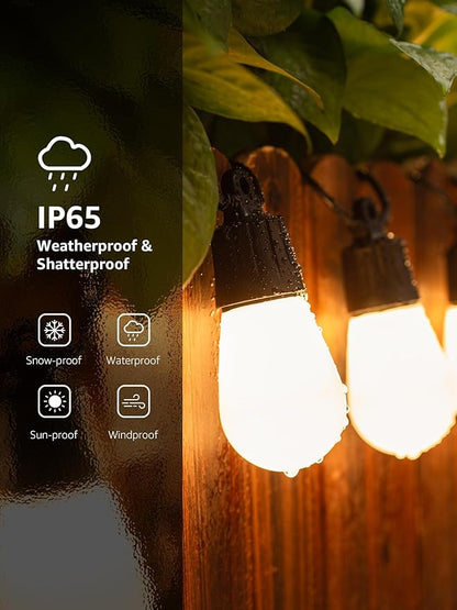 Lepro ZB1 AI Smart Outdoor String Lights APP Control, 54(42+12) ft RGB+IC+Warm White Outdoor Lights 15 LED Bulbs, Alexa Google Home Enable, AI Generated Lighting LLM, NO Remote 2.4 GHz WiFi+Bluetooth