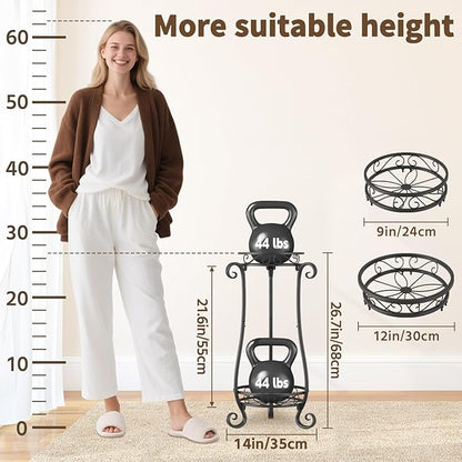 LASZOLA 2 Tier Black Metal Plant Stand for Multiple Large Planters Indoor Outdoor Organizer, Heavy Duty Tall Flower Stand for Corner Patio Bathroom Office, Modern Sturdy Vertical Iron Rack, Cat Proof
