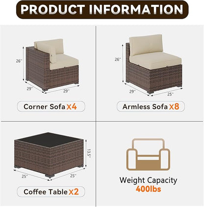 Aoxun Patio Furniture Sets, 14-Piece Outdoor Patio Furniture with 44'' Propane Gas Firepit Table, Wicker Outdoor Conversation Set Sectional Sofa for Backyard, Poolside, Garden