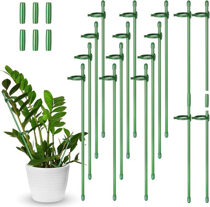 meekoo 12 Pcs Adjustable Garden Plant Support Stakes Single Stem Plant Cage Support Rings with Clips and Connect Pipe for Orchid Rose Tomato, 12 Inch (Green)