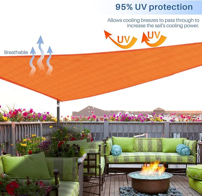 E&K Sunrise 16' x 16' x 16' Sun Shade Sail Triangle Canopy Shade Cover UV Block for Patio Backyard Garden Outdoor (Orange)