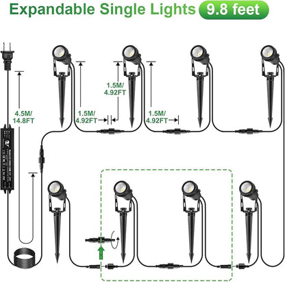 2 Pack Extendable Outdoor Landscape Lights, 12V Low Voltage Landscape Lighting IP65 Waterproof Plug-in Outdoor Spotlights for Yard House Pathway Tree Pools (2700K Warm White, NO Plug)