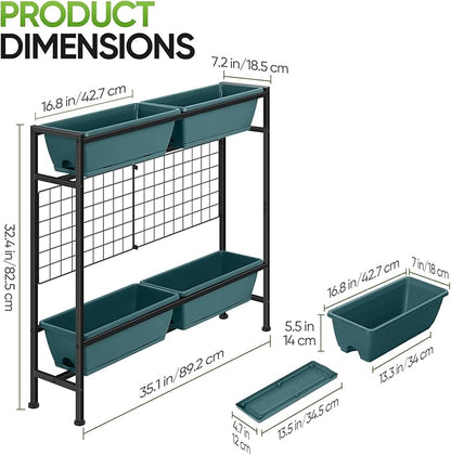 CADUKE Raised Planter Box with Legs, 32" Elevated Vegetable Garden Beds, Raised Garden Bed with Drainage Holes & Trellis, Herb Garden Planter Outdoor for Vegetables, Balcony, Patio, Green