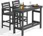 SERWALL Outdoor Bar Set - 2 Adirondack Bar Chairs & Bar Height Table with 1.6" Umbrella Hole, All-Weather HDPE Patio Furniture for Poolside, Backyard, Garden - Grey
