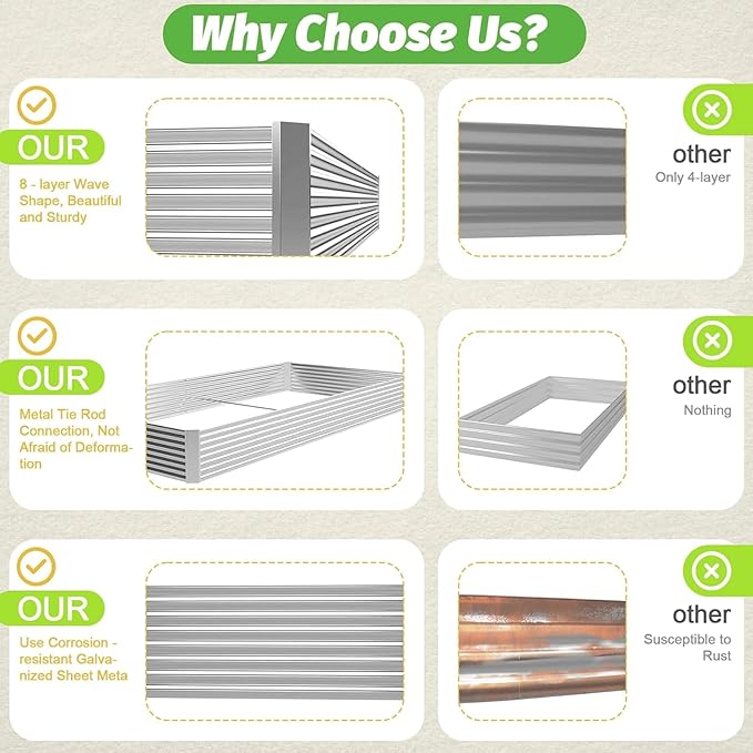 4 Pack 6x3FT Corrugated Galvanized Steel Raised Garden Bed Outdoor, Metal Above Ground Garden Bed for Vegetables and Flowers, Rectangle Raised Beds for Gardening