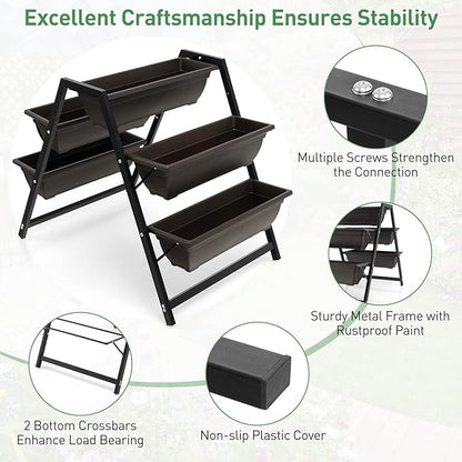 Giantex Set of 2 Vertical Raised Garden Bed, 5 Planter Boxes Container w/Drainage Holes, 31" H Freestanding Heavy-Duty Metal Frame, Indoor Outdoor Raised Bed for Vegetables Herbs Flowers to Grow