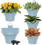 MADHOLLY 6Pcs Vertical Hanging Planters for Outdoor Plants - Wall Plant Holder for Indoor Decorations Garden Fence, Plastic Flower Pots with Drainage Grid and Hooks (Blue)