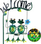 HONGLAND Solar Lights Outdoor Waterproof, Frog Swing Garden Decor, Frog Decorative Stake with Welcome Sign Landscape Patio Yard Gifts for Women Mom (48 inch)