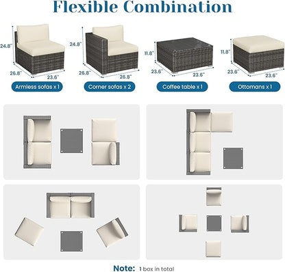 Outdoor Patio Furniture Set, Rattan Outdoor Sectional Furniture, Patio Conversation Sets for Balcony, Porch, Backyard, Deck, Garden, Beige