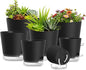 Plant Pots 4/5/5.5/6/6.5/7/8 Inch Self Watering Pots, 7 Pack Plastic Planters with Drainage Holes and Clear Saucers,Plastic Flower Pots,Nursery Planting Pot for Indoor Out Door Plants(Black)