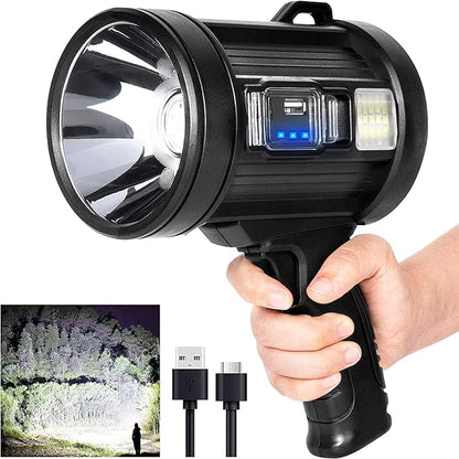 MIXILIN Rechargeable Spotlight, 99,000 Lumens Handheld Hunting Flashlight Led Spot Light with Cob Light and Solar Panels, Lightweight and Super Bright Spotlight for Hunting Boating Camping