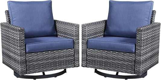 Belord Wicker Chairs Outdoor Bistro Set Oversize Patio Swivel Rocker, Rattan Outdoor Seating Set of 2 Swivel Glider Chairs Wicker Furniture for Porch Deck Backyard with Water-Resistant