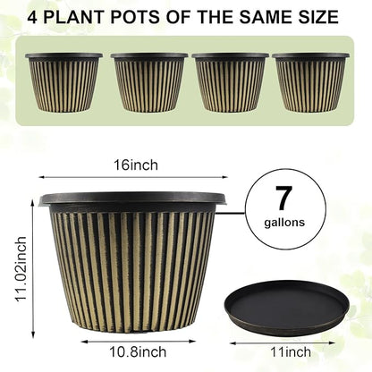 Large-Planter-Indoor-Outdoor Plant Pots, 16 inch 4 Pack Plastic Flower Pots with Saucer And Drainage Holes, Modern Garden Planters For Planting Medium Large Plants， Decorative Resin Garden Pots