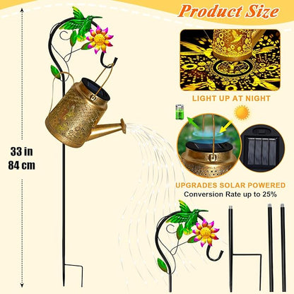 Hummingbird Solar Watering Can Lights, Outdoor Waterproof Garden Lanterns with Shepherd Hook, Solar Garden Decor for Yard Outdoor Landscape Pathway, Gift for Women Mom Grandma Christmas Gifts, 2 Pack