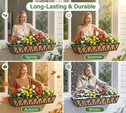 Y&M 30 Inch Fence Metal Hanging Flower Planter Window Basket Deck Railing Planter Boxes for Outdoor Garden Lawn, Window Deck with Coco Liner,6pcs