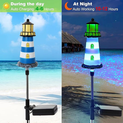 Lighthouse Outdoor Solar Lights, 2 Packs Outdoor Waterproof, Solar Trail Lights Decor Your Garden Lighthouse, Flower beds, Patio Lights walkways Garden Decor for Outside