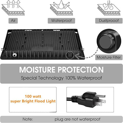 3 Pack 100W Led Flood Lights Outdoor,Super Bright 11600LM Security Lights with Plug,Exterior IP66 Waterproof 5000K Daylight White FloodLight for Basketball Court, Yard, Garden, Playground