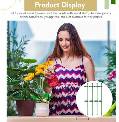 meekoo 120 Pcs Adjustable Garden Plant Support Stakes Single Stem Plant Cage Support Rings with Clips and Connect Pipe for Orchid Rose Tomato, 12 Inch (Green)