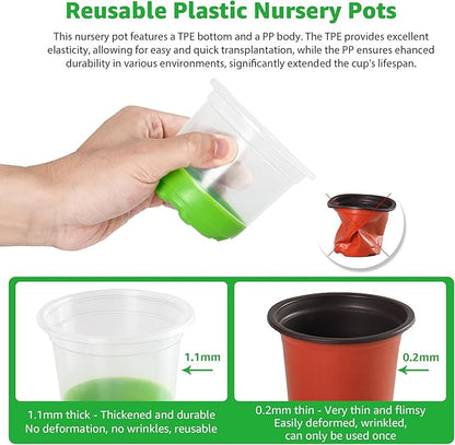 MIXC Thickened Clear Nursery Pots with Silicone Base for Easy Transplant 60 Packs 4 Inch, Transparent Plant Pot Reusable Seedling Pots for Vegetable Propagation, Root Cutting, Seed Starting, Green