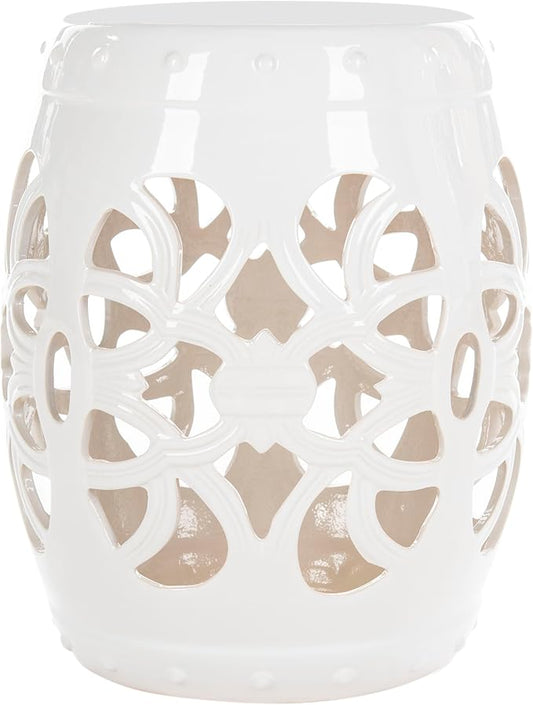 Decorative Garden Stool in Antique White Ceramic, 18 x 18 x 23 Inches