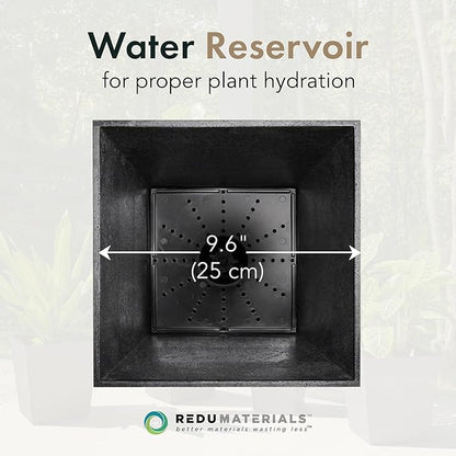 Tierra Verde 2-Pack Indoor & Outdoor Self-Watering Square Planters, Medium, Sonata, Black - Planter Containers for Plants and Flowers - Gardening and Landscaping Accessories