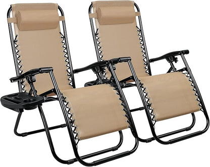 Homall Zero Gravity Chairs - Adjustable Folding Lawn Lounge Chairs with Pillows for Poolside, Backyard and Beach - Set of 2 (Cream-Coloured)