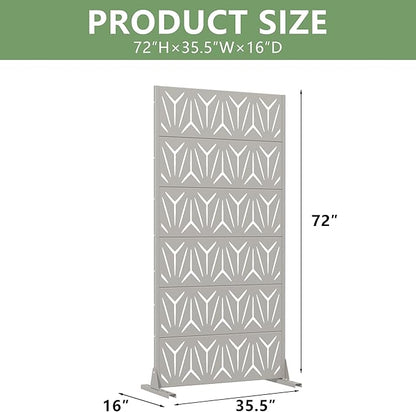 Casaphoria Metal Privacy Screen Outdoor, 72" H x 35" W Freestanding Decorative Privacy Screen for Patio Deck Balcony Garden with Stable Base, Grey-Star