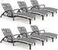 Chaise Lounge Chairs Outdoor Set of 6, Comfy Outside Wicker Patio Pool Lounge Chair w/ 5 Adjustable Back Angle, Cup Holder, Thicken Cushion