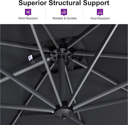 PURPLE LEAF 8'×8' Patio Cantilever Umbrella with Base Included Offset Outdoor Umbrella with cover Square umbrella outdoor patios for Backyard Pool Garden Grey