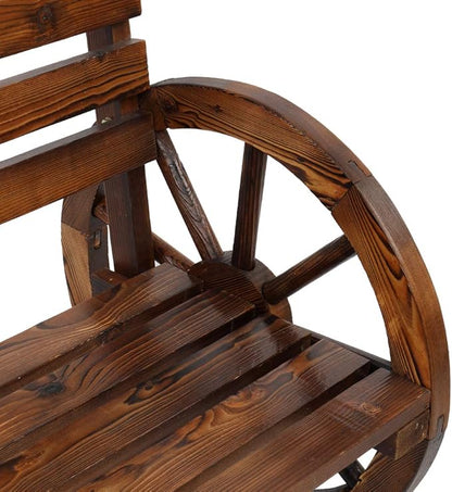 Outvita Wooden Garden Bench, Outdoor Rustic Wagon Wheel Bench with Armrest & Fir Construction for Garden Porch Backyard Patio Park, Seats 2 Person Carbonized