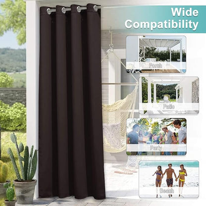 NICETOWN 2 Panels Brown Outdoor Curtains for Patio Waterproof 84 inches Long, Rustproof Grommet Blackout Indoor Outdoor Thermal Insulated Vertical Drapes for Gazebo & Deck, W52 x L84